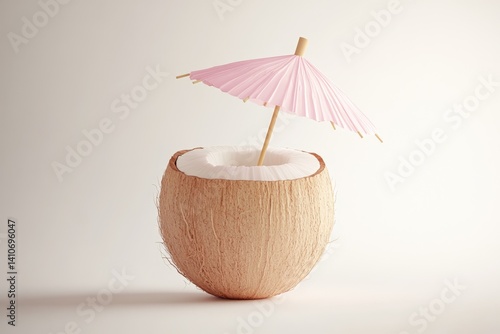 Wallpaper Mural A halved coconut serves as a refreshing drink vessel, adorned with a petite pink umbrella. Torontodigital.ca