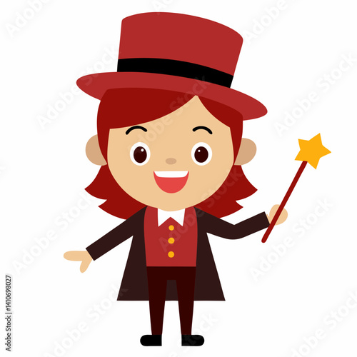 cute funny cartoon girl with magician 