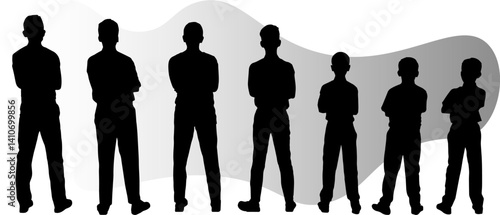 Silhouettes of young people turned back with soft gradient background