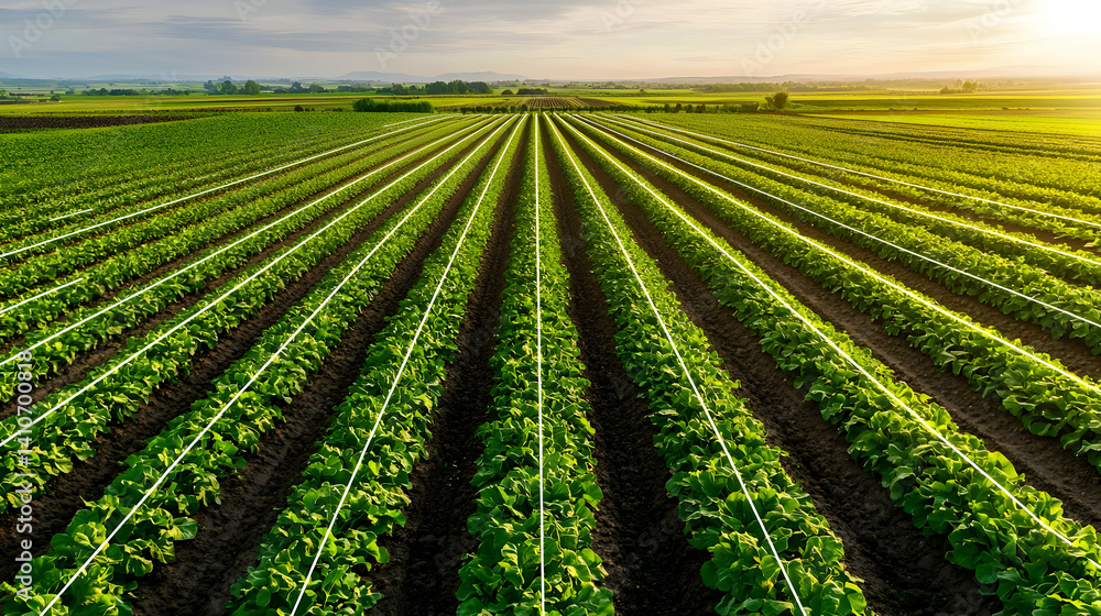 Rows Of Green Plants In A Farmland Under Sunlight Rows Of Green Plants In A Farmland Under Sunlight