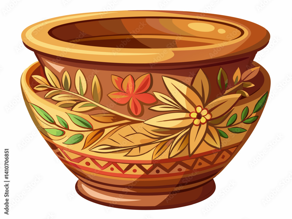 A high-quality vector of a traditional terracotta flower pot with natural clay texture and earthy tones, isolated on a white background A high-quality vector of a traditional terracotta flower pot with natural clay texture and earthy tones, isolated on a white background
