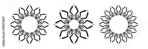 Design Elements Set. Abstract Flower Icons. Radial Geometric Floral Patterns.