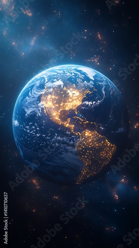 Earth from Space Phone Wallpaper – Glowing City Lights & Starry Cosmos | Vertical Mobile Background in 4K HD

