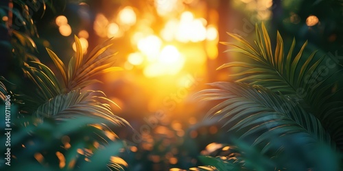 Wallpaper Mural Sunlight filters through lush foliage in a vibrant forest during the late afternoon Torontodigital.ca