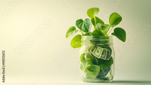 Wallpaper Mural A jar of money plant, green and vibrant, symbolizing wealth, isolated on a white background Torontodigital.ca