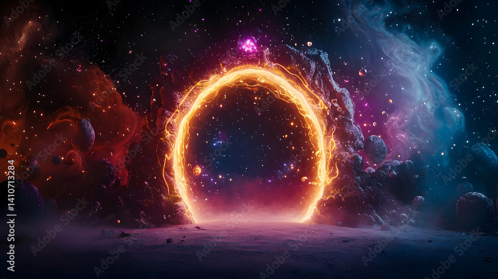 Fototapeta premium Glowing Portal Through Cosmic Nebula