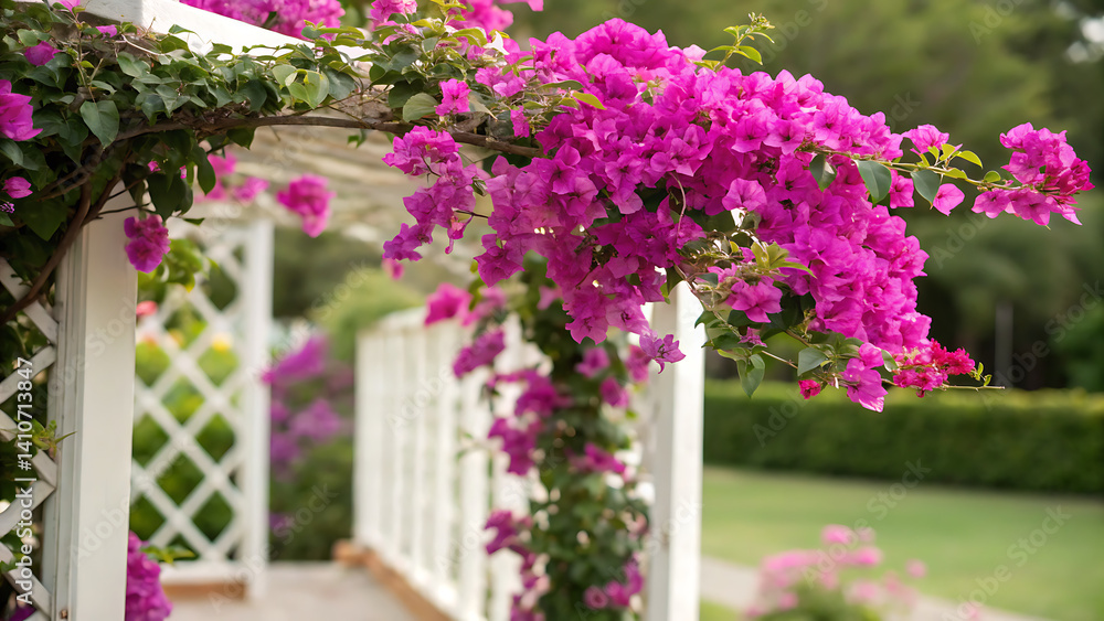Fototapeta premium Bougainvillea glabra, the lesser bougainvillea or paperflower,[3] is the most common species of bougainvillea used for bonsai.[4] The epithet 'glabra' comes from Latin and means 