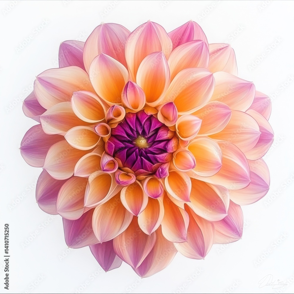 Fototapeta premium Dahlia flower with pink petals on white background