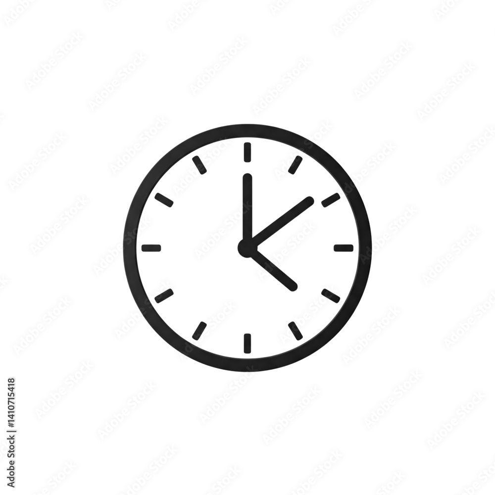 A simple clock face showing the time, a minimalist design in black and white. A simple clock face showing the time, a minimalist design in black and white.