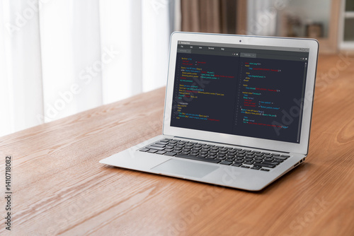 Software development programming on computer screen for modish application and program coding
