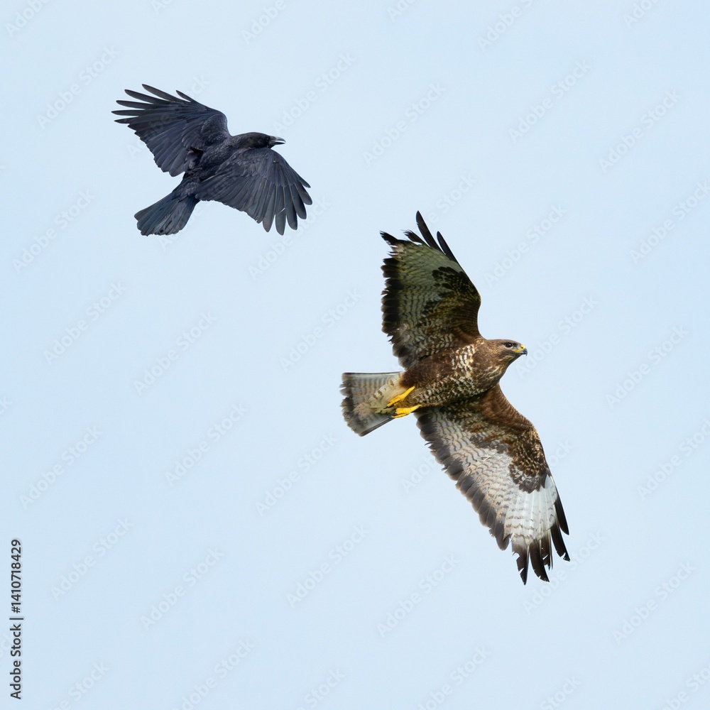 Obraz premium Crow and Hawk in Flight