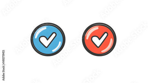 Free Download Interactive Checkmark Buttons Blue and Red Circular Icons with Heart Shapes for User Interface - GFXLoad