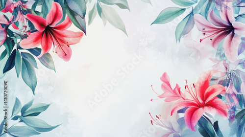 watercolor botanical Lilly flowers texture template background.Elegant wedding invitation card background . Minimal hand painted Design for wedding or Valentine's Day