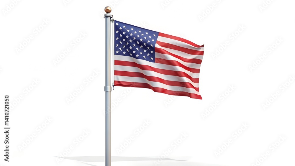 3D rendering of US flag on pole – isolated on white 3D rendering of US flag on pole – isolated on white