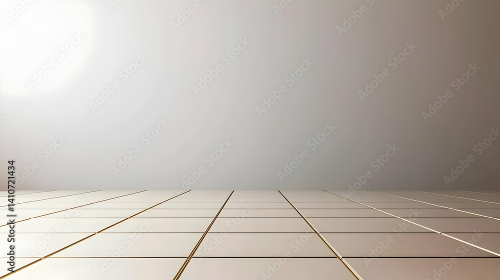 Fototapeta premium Empty Light Beige Room With Geometric Tile Floor