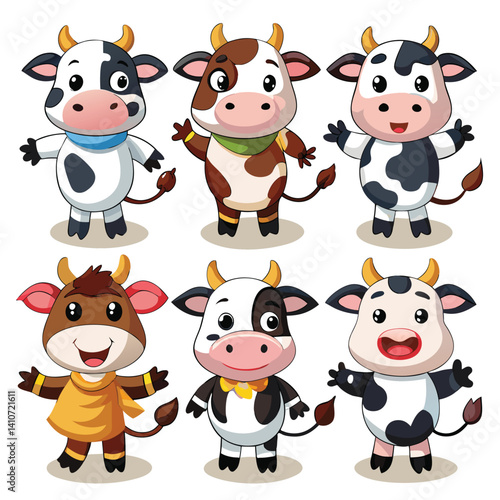 Cute Cartoon Cows in Various Patterns