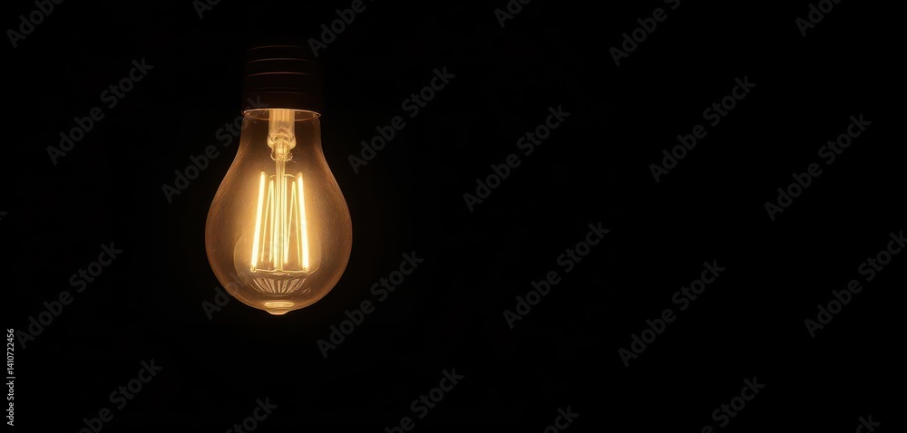 Bright incandescent light bulb glowing against a dark background, idea, technology Bright incandescent light bulb glowing against a dark background, idea, technology
