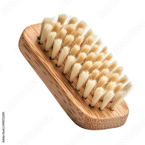 Pet products Natural bamboo brush with soft bristles, white isolated background pet care