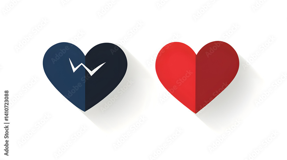 Dual Heart Symbols with EKG Line and Solid Fill Medical and Health Concept Artwork for Design Dual Heart Symbols with EKG Line and Solid Fill Medical and Health Concept Artwork for Design