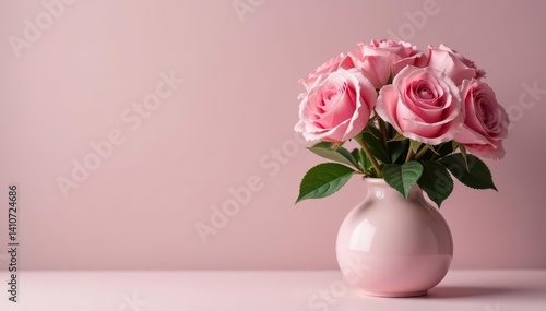 Pink rose bouquet in a decorative pink vase Soft, subtle pink tones , home, pink, pretty