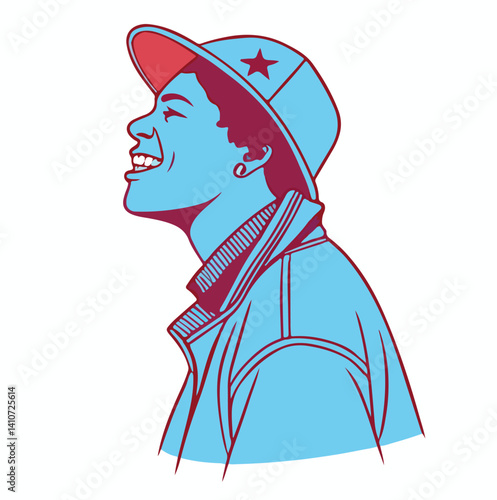 vector illustration of a man,rockstar boy , Stylized Portrait of Smiling Young Man in Cap – Colorful Vector Illustration
