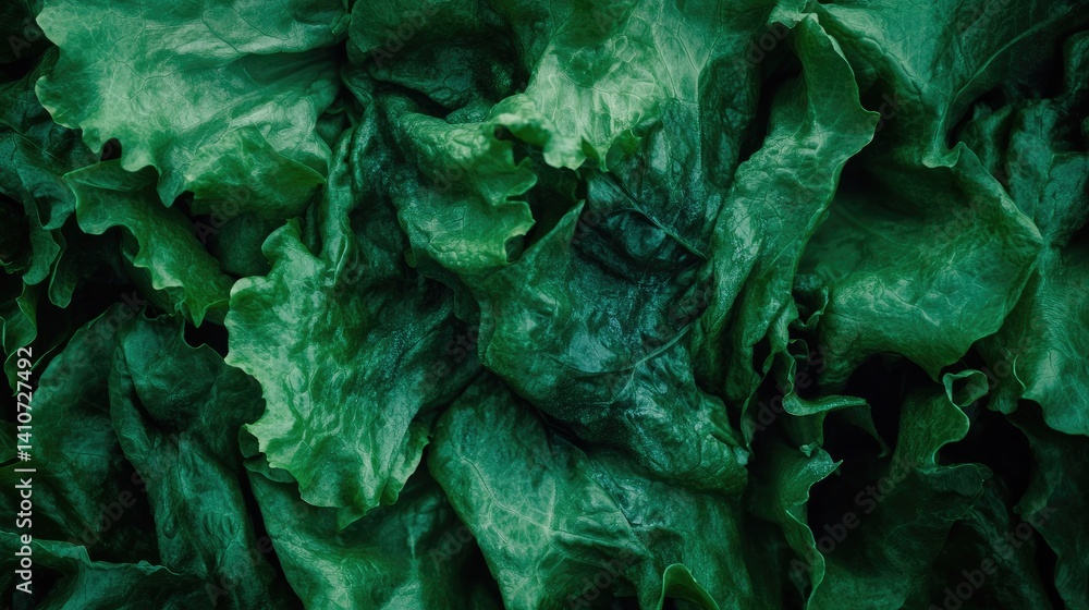 Obraz premium Intense Green Lettuce Leaves Texture Close Up Photography Emerald Greens Natural Food Background