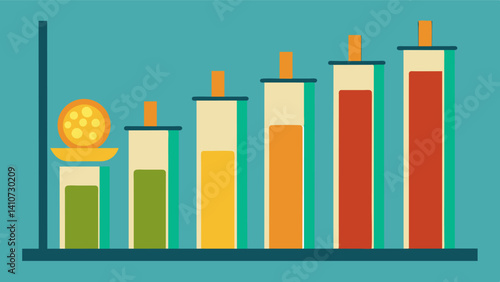The bars on the chart are reaching new heights every month indicating the relentless and ongoing increase in food costs.. Vector illustration
