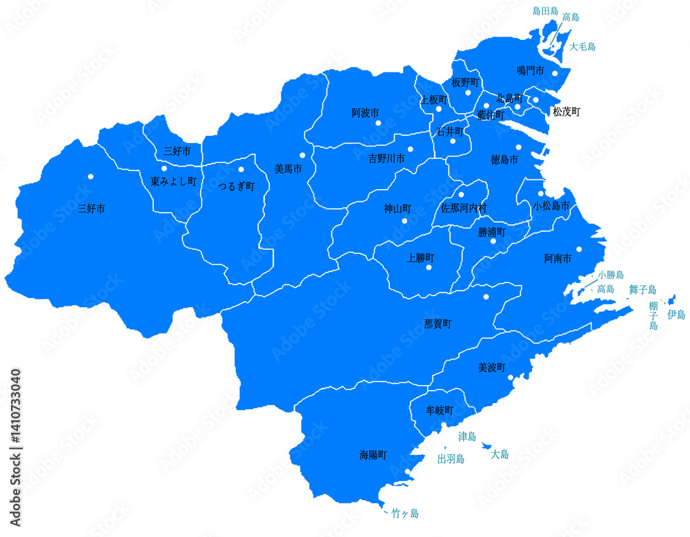 Obraz premium 徳島県 地図 ブルー 斑点 イラスト