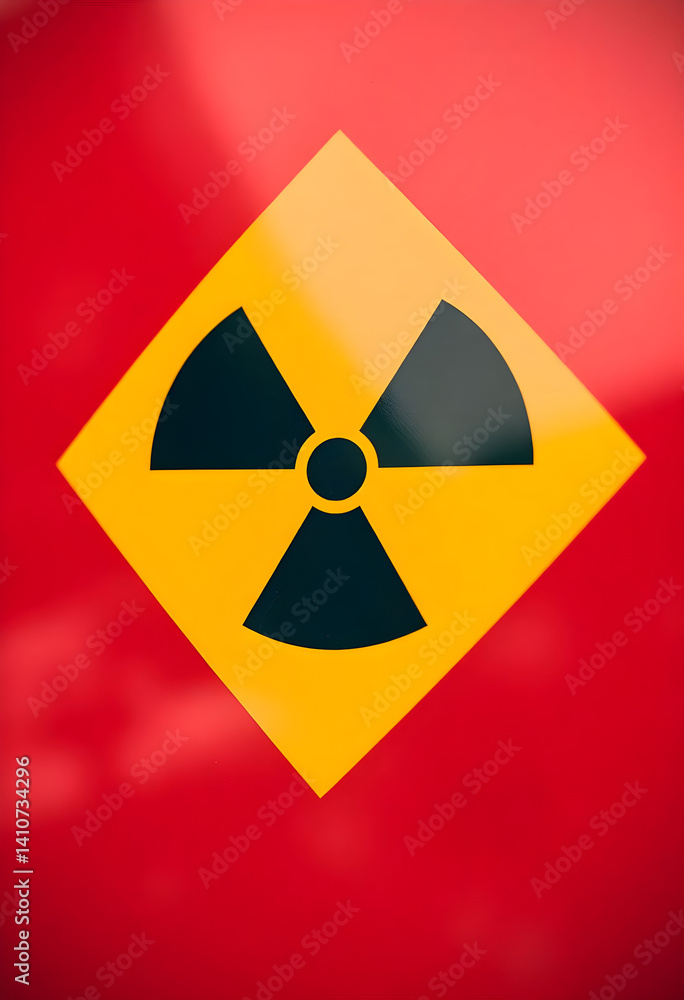 Fototapeta premium yellow and black hazard sign on a red surface
