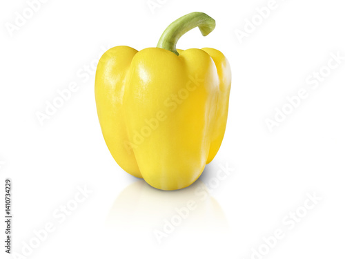 Whole yellow bell pepper isolated on transparent background, vibrant and fresh with smooth glossy skin.