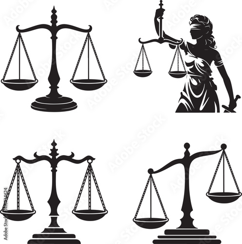 Scales of justice set vector illustration isolated On Transparent Background