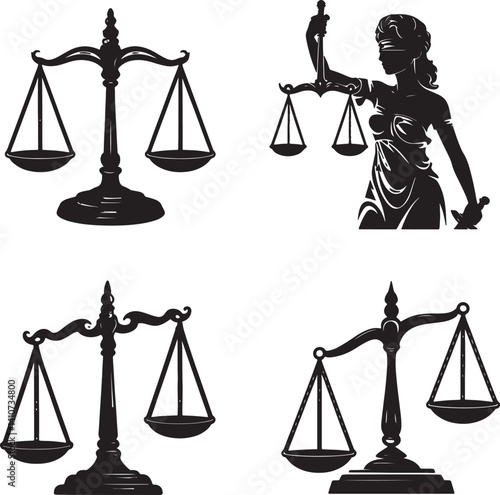 Scales of justice set vector illustration isolated On Transparent Background