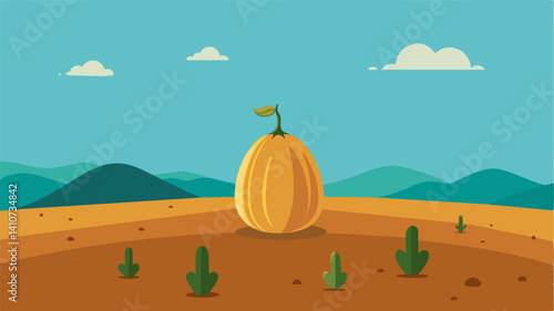 In a world of scarcity a lonely squash stands tall embodying the struggle for adequate food production.. Vector illustration