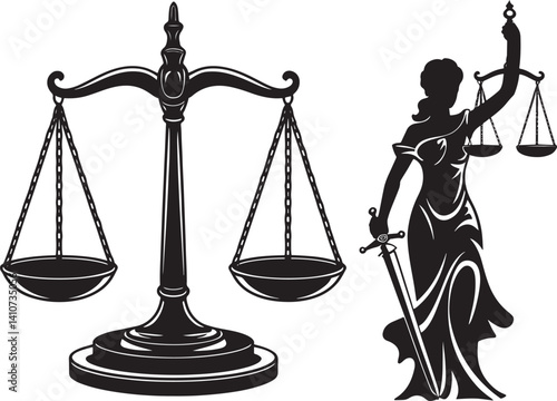 Scales of justice set vector illustration isolated On Transparent Background