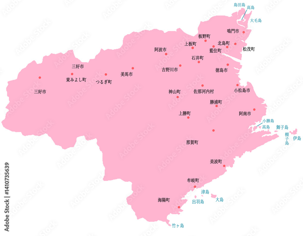 Obraz premium 徳島県 地図 ピンク 斑点 イラスト
