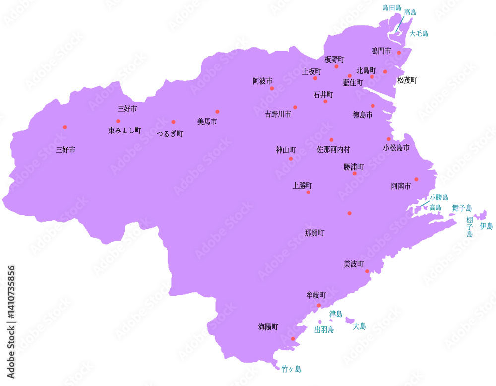 Obraz premium 徳島県 地図 紫 斑点 イラスト