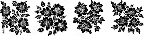 Elegant Black Floral Silhouette Design Set — Hand Drawn Flower Pattern Elements for Decorative and Artistic Projects
