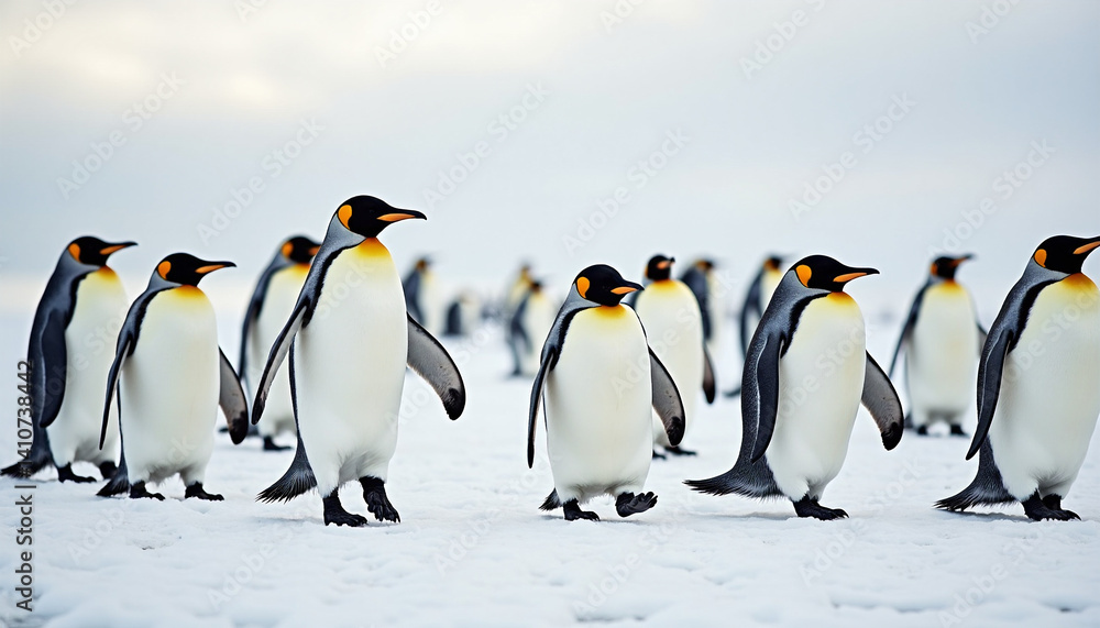 Fototapeta premium Playful Penguins in Their Icy Habitat