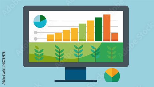 A graph on a computer screen showing the correlation between soil nutrient levels and crop yield helping farmers make informed fertilization decisions.. Vector illustration