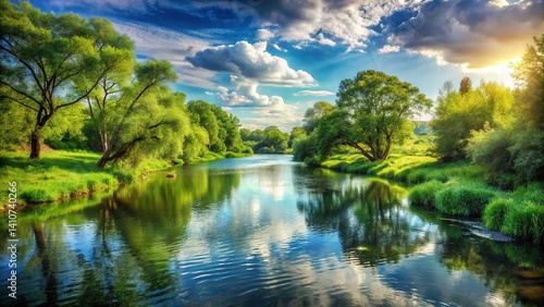 Serene River Flow, Majestic Waterway