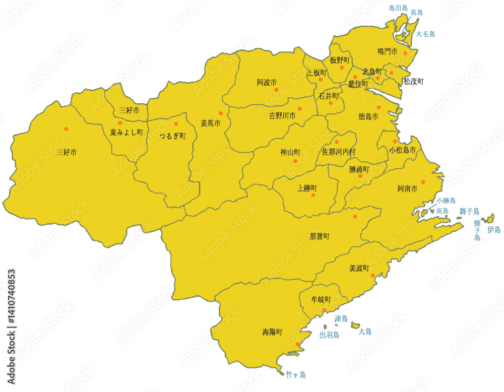 Obraz premium 徳島県 地図 かぼちゃ 斑点 イラスト