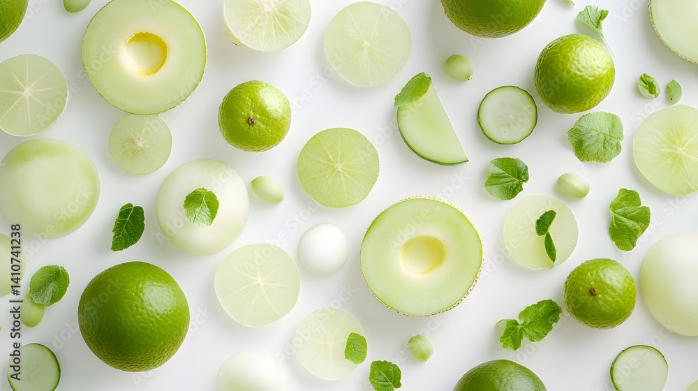 Fresh green fruit and vegetable slices pattern Fresh green fruit and vegetable slices pattern