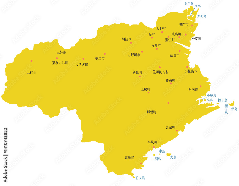 Obraz premium 徳島県 地図 黄色 斑点 イラスト