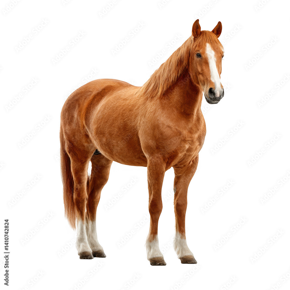 Obraz premium Chestnut horse standing in a studio setting isolated on transparent background