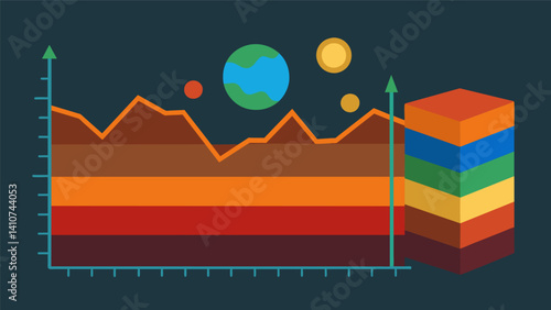 A graph generated from data layers showing the temperature changes within different layers of the Earths crust.. Vector illustration