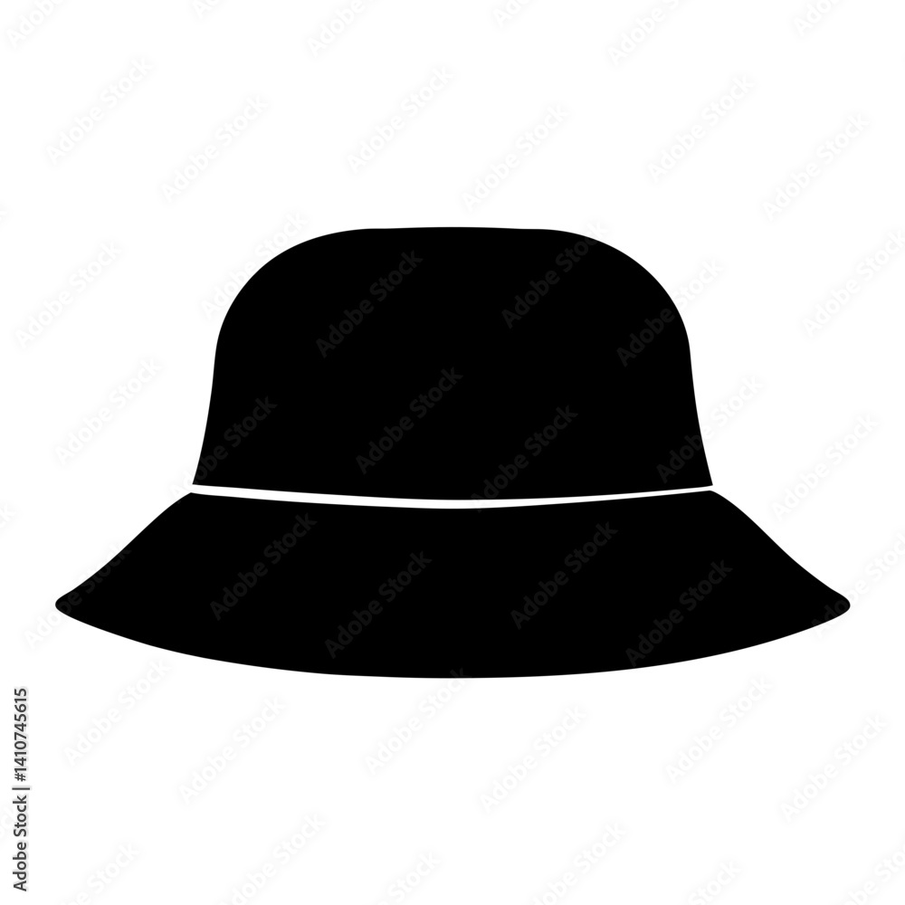 A simple solid black silhouette of a classic bucket hat on white A simple solid black silhouette of a classic bucket hat on white