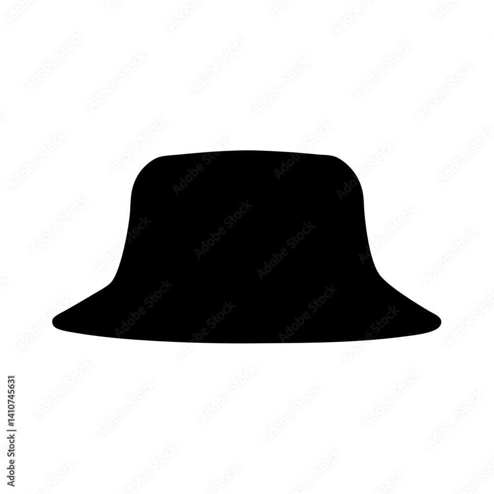 Fototapeta premium Black Silhouette Bucket Hat Illustration on White Background, Isolated Image Style