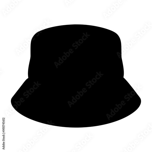 A simple silhouette of a black bucket hat with a white line
