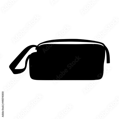 Monochrome image of a classic rectangular duffel bag with carrying strap