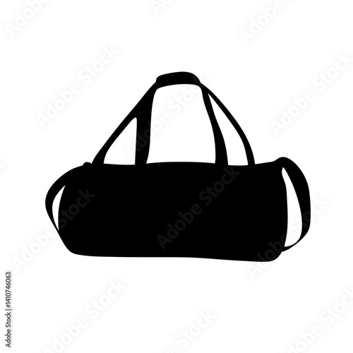 Black duffel bag silhouette with handles and straps against white background